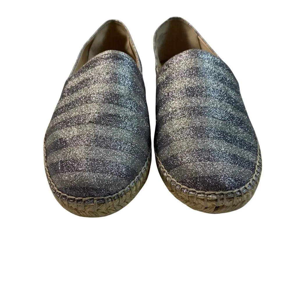 Enzo Angiolini Women’s Austyn Espadrilles Silver Striped Glitter Shimmer Size 10